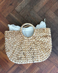 Woven Straw Top Handle Beach Bag