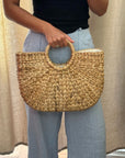 Woven Straw Top Handle Beach Bag