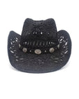 Western Cowboy Straw Hat with Hardware Buckle Band | Black