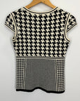Escada Houndstooth Short Sleeve Knit Top | Black/White