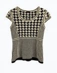 Escada Houndstooth Short Sleeve Knit Top | Black/White