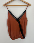 Miss Selfridge Satin Contrast Lace Cami | Terracotta