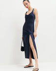 Reformation Bevin Satin Dress | Navy