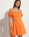 Faithfull the Brand Viola Cotton Puff Sleeve Mini Dress | Orange