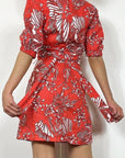 Kookai Red Print Cotton Printed Puff Sleeve Mini Dress