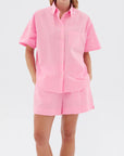 LMND Short Sleeve Cotton Shirt | Pink
