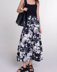 Maje Floral Cotton Tiered Maxi Skirt in Navy & White