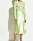 Vince Satin Slip Midi Skirt | Guava Green