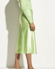 Vince Satin Slip Midi Skirt | Guava Green