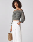 Whistles Gingham Bardot Off the Shoulder Top | Black & White