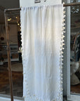 Ecru Cotton Striped Scarf with Tassel Trim