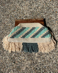 Adorne Macrame Fringe Clutch | Natural/Blue