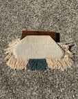 Adorne Macrame Fringe Clutch | Natural/Blue