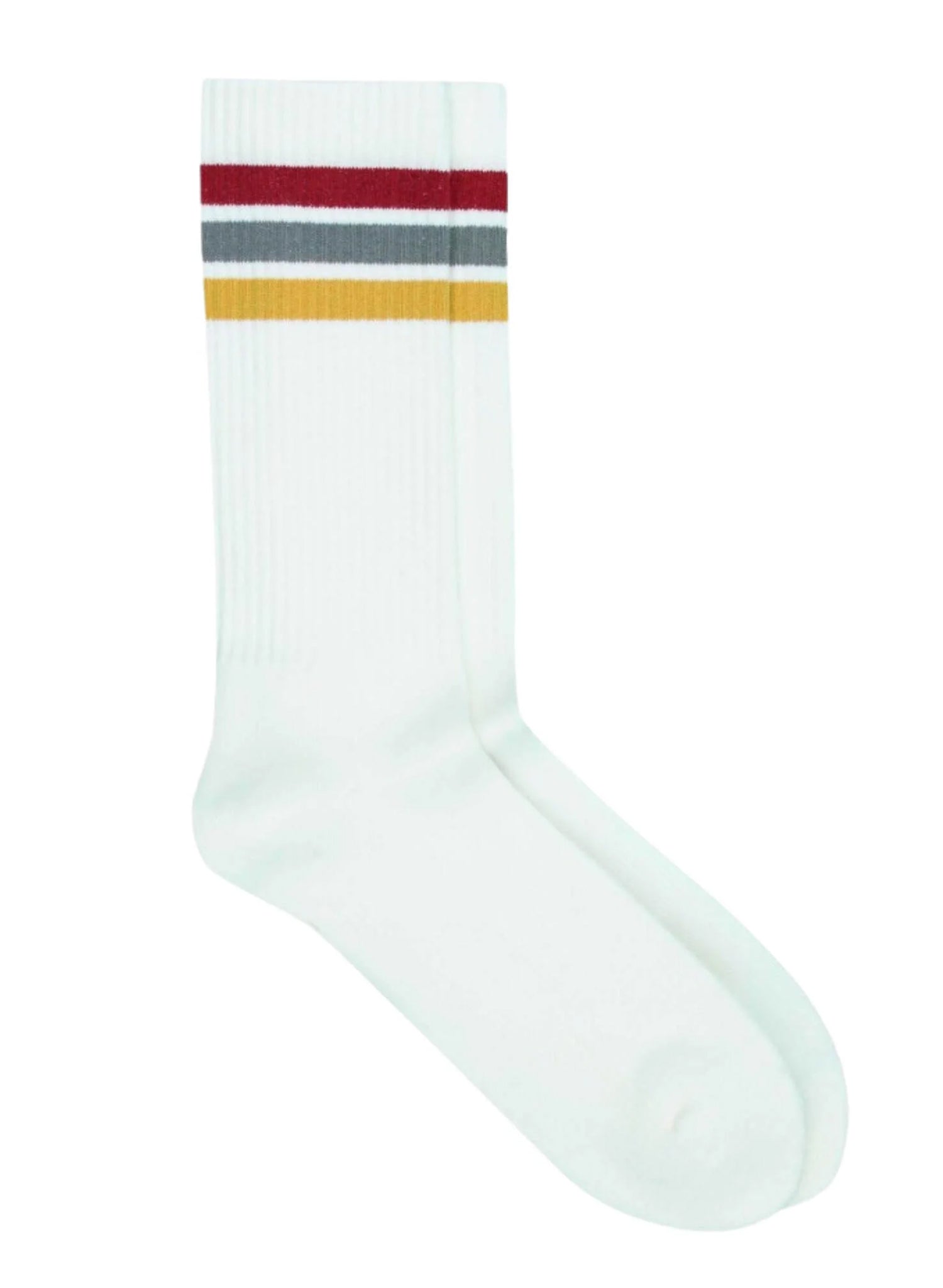 Ivory Stripe Organic Cotton Crew Socks | Mustard/Burgundy/Grey