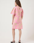 Yas Short Sleeve Embroidered Cotton Dress | Pink