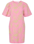 Yas Short Sleeve Embroidered Cotton Dress | Pink