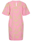 Yas Short Sleeve Embroidered Cotton Dress | Pink