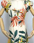 Zara Puff Sleeve Tropical Print Linen Dress