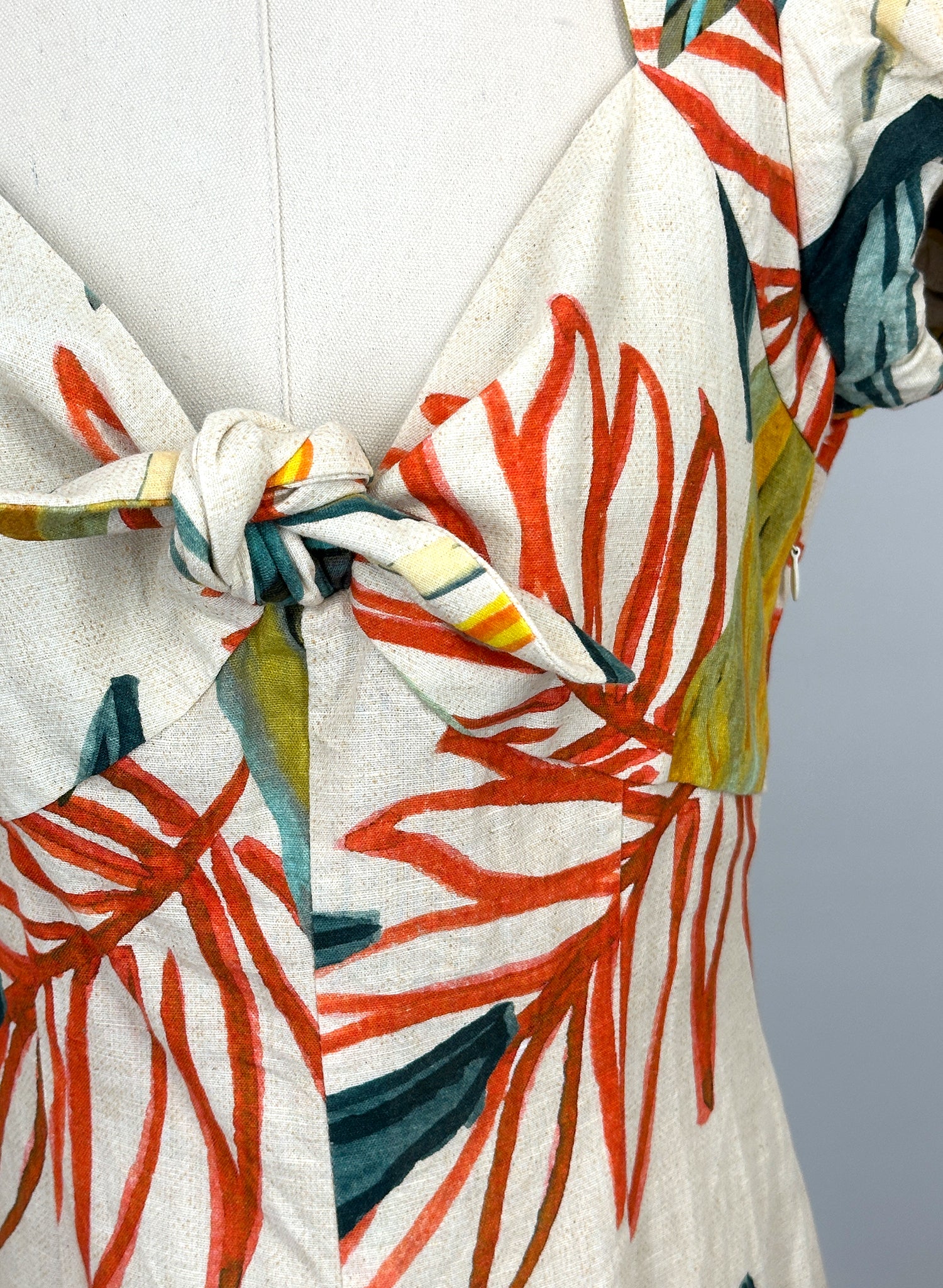 Zara Puff Sleeve Tropical Print Linen Dress